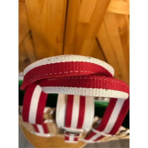 Donna Dixon Jennifer Rattan Basket Weave Red White Strap Tan Tote Handbag Purse - Picture 6 of 10